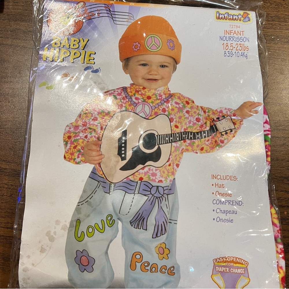 Infant Groovy Baby Hippie Costume 60s/70s Peace & Love Halloween Onesie and Hat